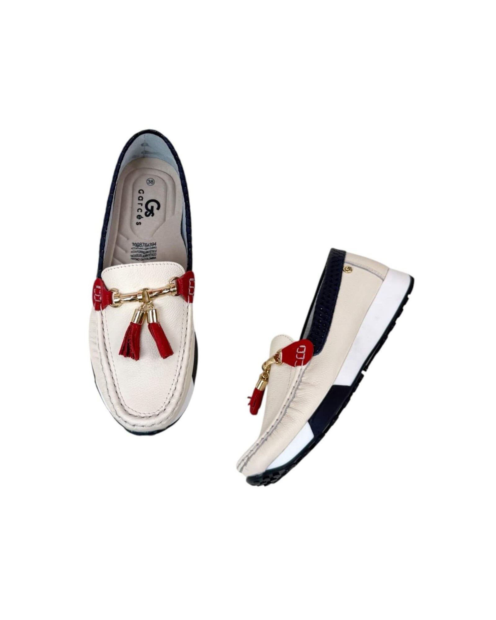 Mocasin Georgina Beige Azul Rojo - Image 2