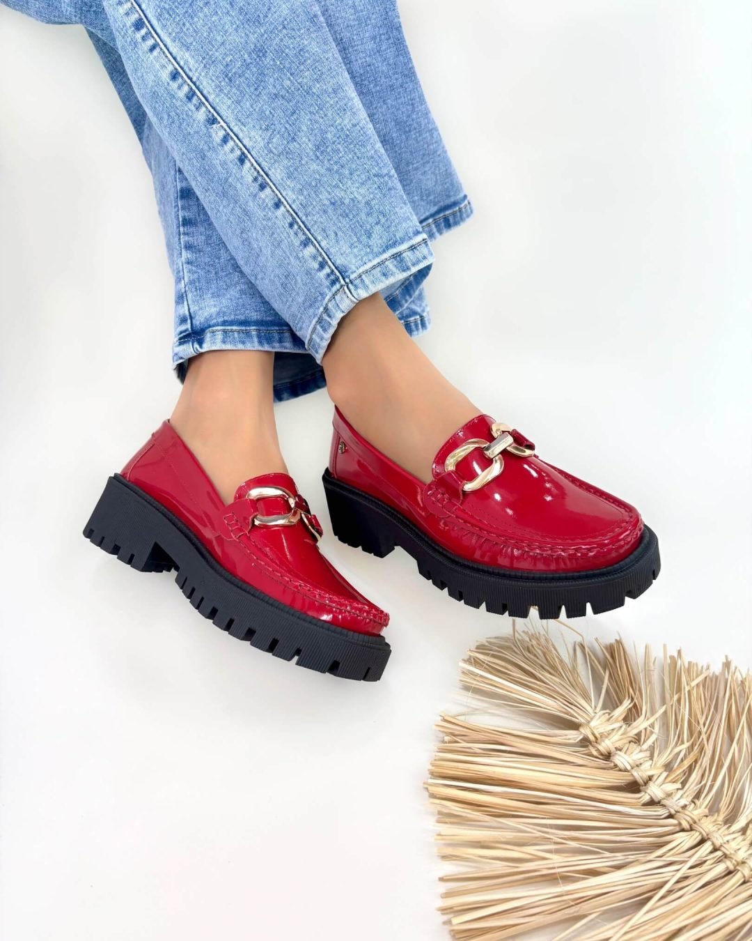 Mocasin Retro Charol Rojo