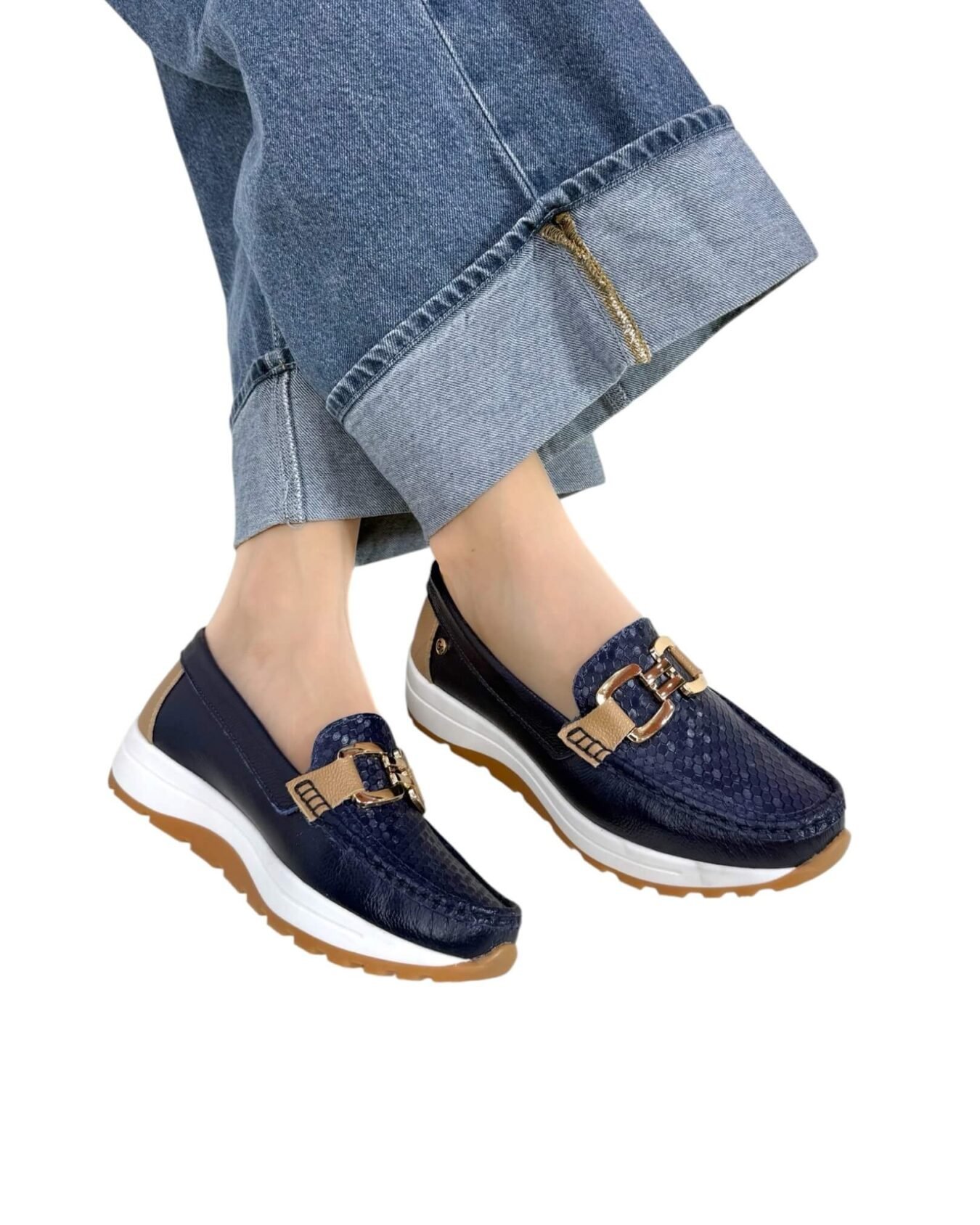 Mocasin Antonella Azul x Camel