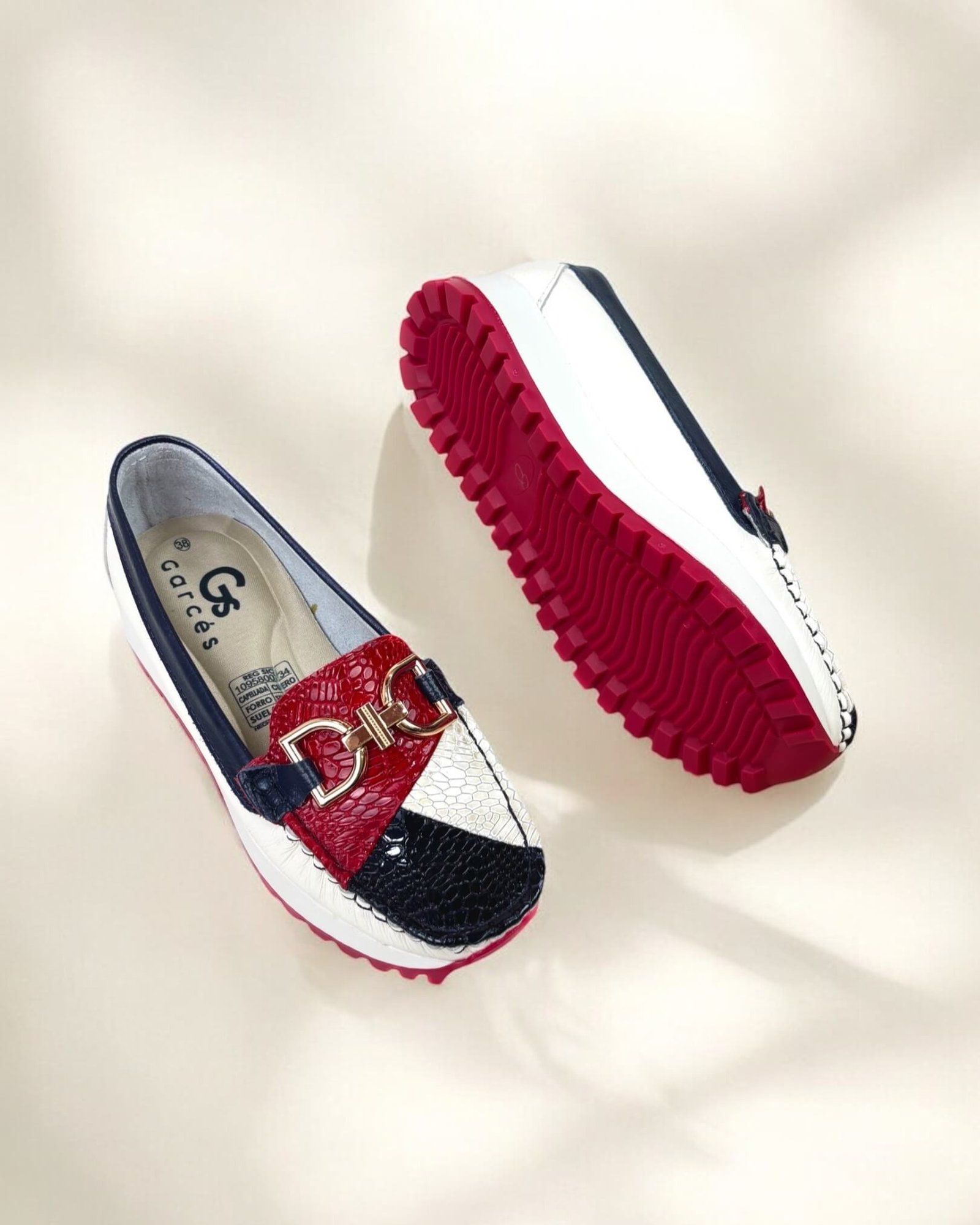 Mocasin London Beige Rojo Azul - Image 4