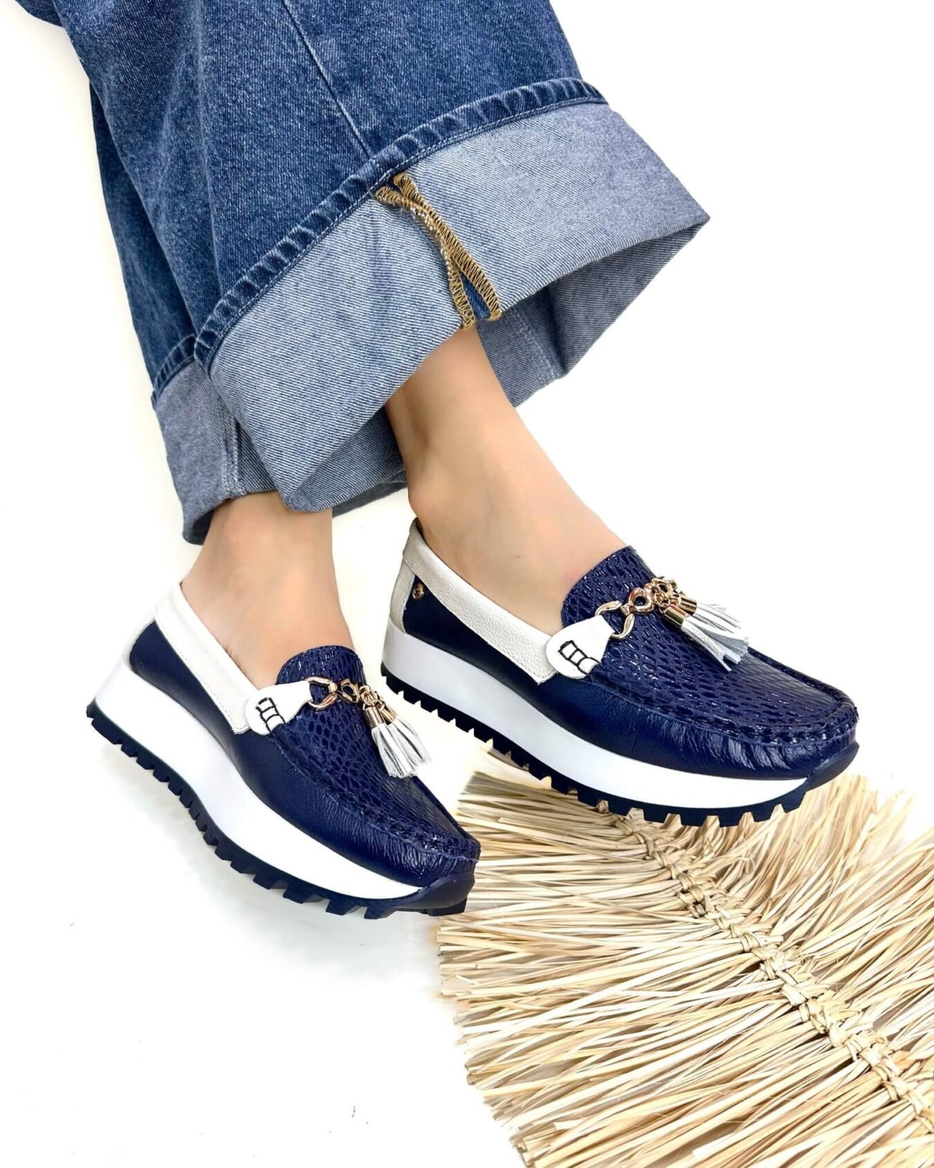 Mocasin Camila Azul Oscuro Beige