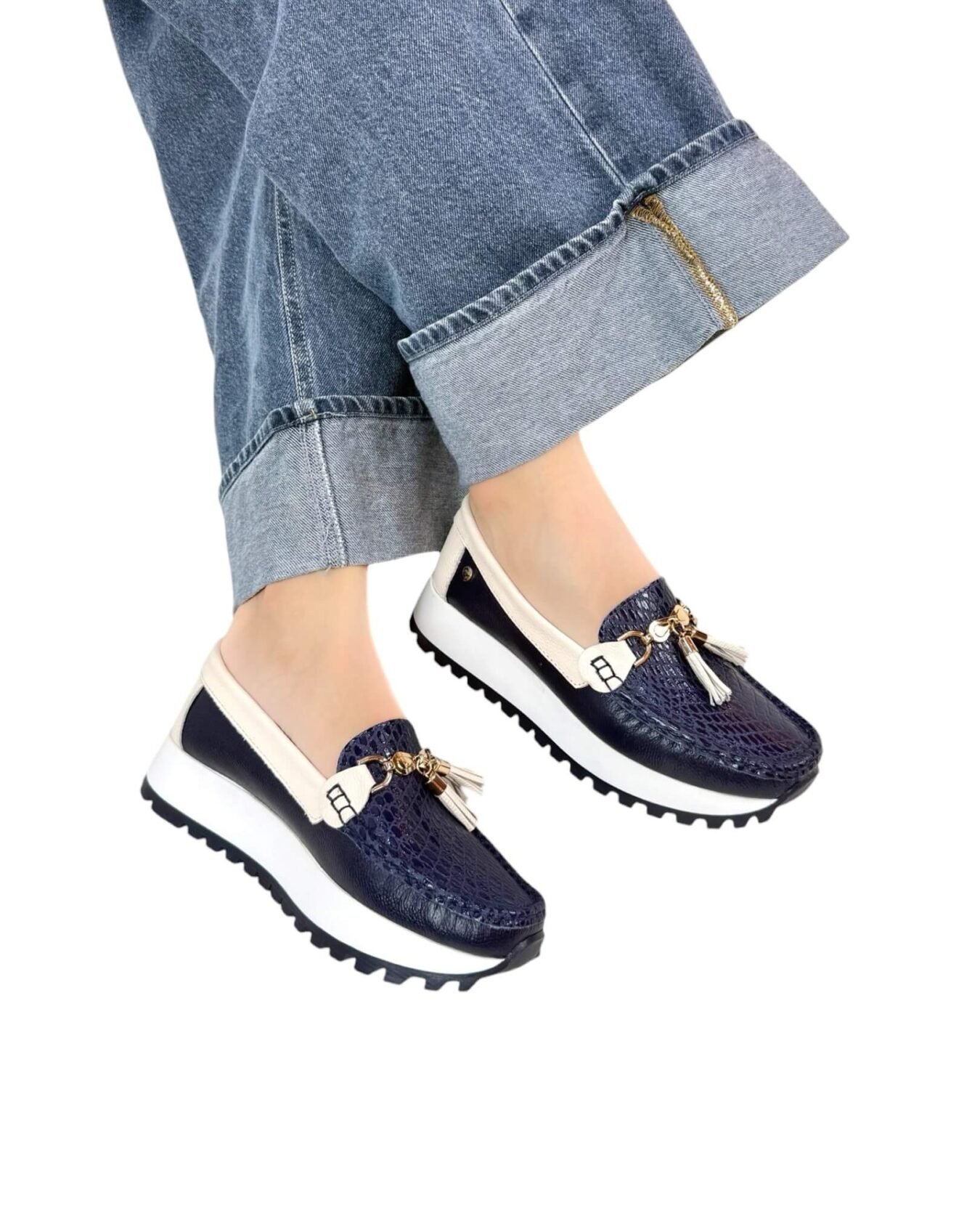 Mocasin Camila Azul Oscuro Beige