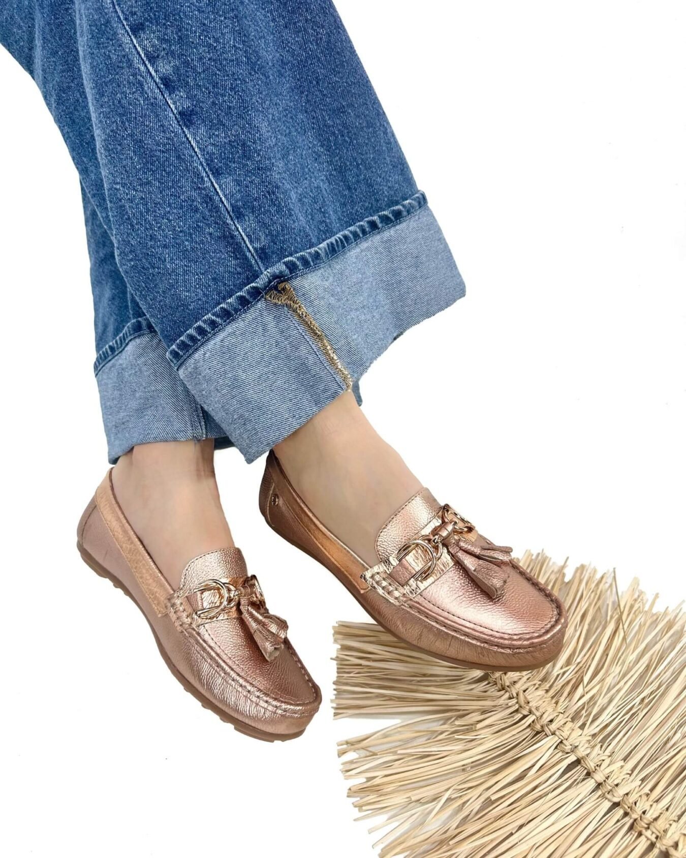 Mocasin Lolita Perla Oro Rosa Metalizado