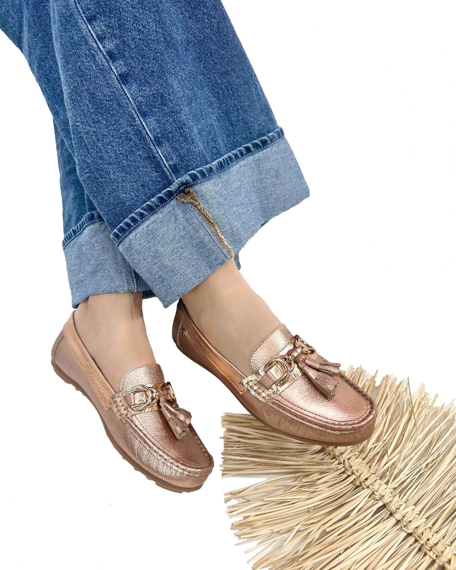 Mocasin Lolita Perla Oro Rosa Metalizado