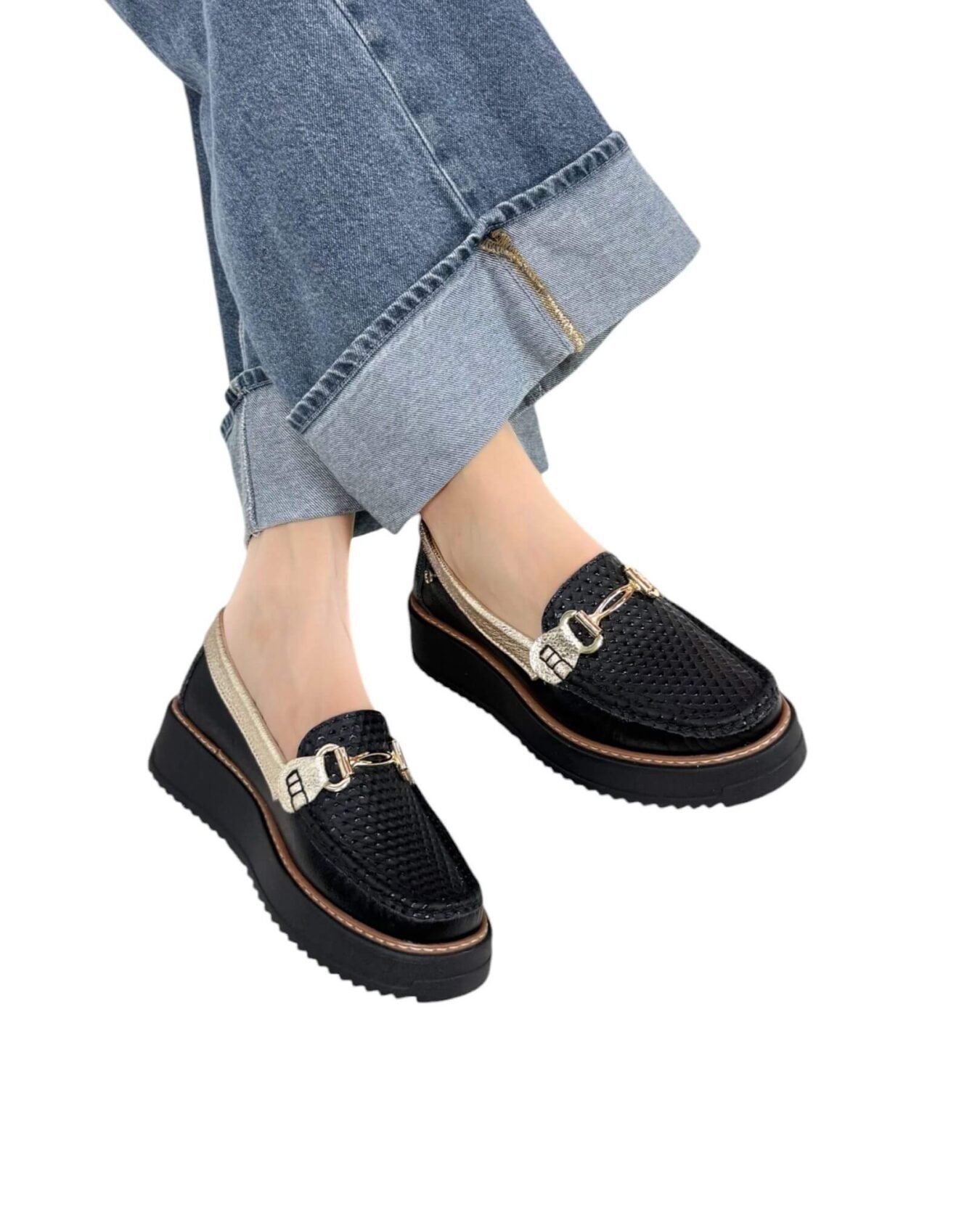 Mocasin Sara Negro x Oro